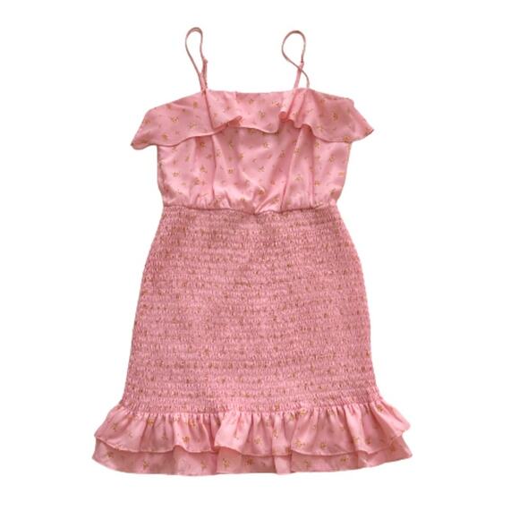 Trixxi Dress Pink Floral Spaghetti Strap Smocked Ruffled Mini Dress Small NWOT - Picture 7 of 12